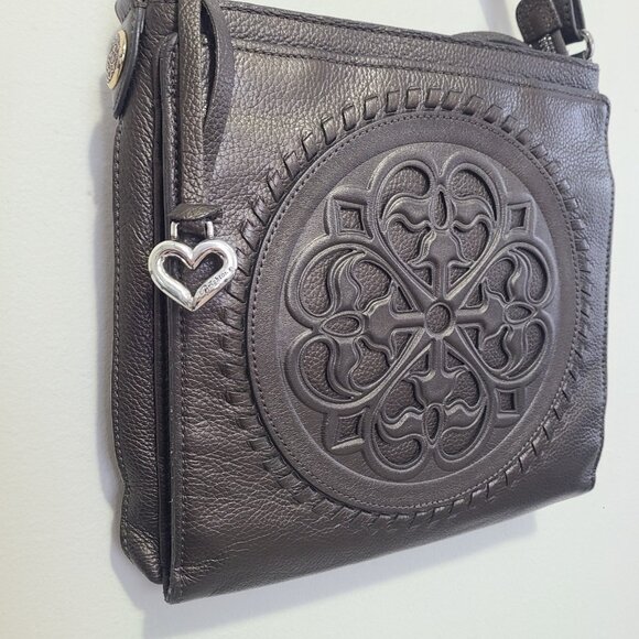 Brighton Ferrara City Organizer Pewter Pebble Leather Crossbody Bag